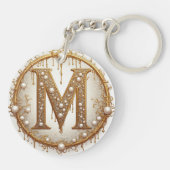 Gouden Monogram M Initiaal Cadeau Voor Haar Sleutelhanger (Achterkant)