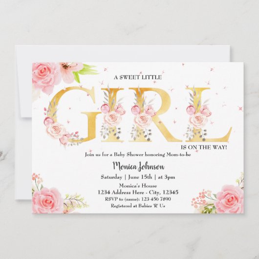 Gouden Monogram Meisje Baby shower Kaart (Voorkant)