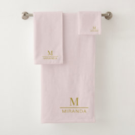 Gouden Monogram Minimalistisch Modern Blush Roze Bad Handdoek