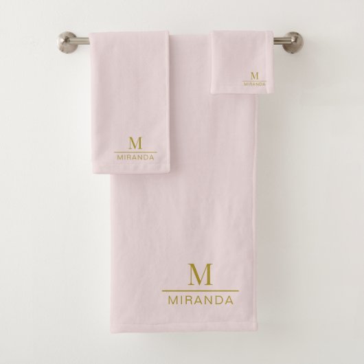 Gouden Monogram Minimalistisch Modern Blush Roze Bad Handdoek (Insitu)