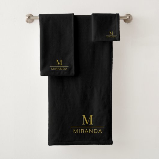 Gouden Monogram Minimalistisch Modern Zwart Bad Handdoek (Insitu)