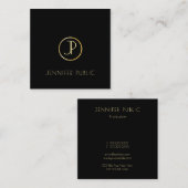 Gouden Monogram Modern Elegant Zwart Sjabloon Chic Vierkante Visitekaartje (Voorkant / Achterkant)