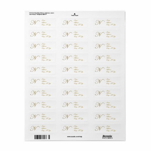 Gouden Monogram N Adresetiketten Etiket (Full Sheet)