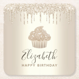 Gouden monogram naam cupcake glittersuikerscript kartonnen onderzetters