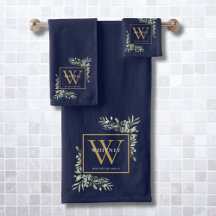 Gouden Monogram Naam Groenery Navyblauw