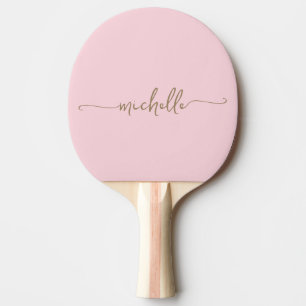 Gouden Monogram Naam Handtekening Script Roze Rood Tafeltennisbatje