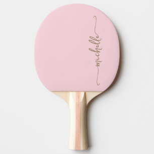 Gouden Monogram Naam Handtekening Script Roze Rood Tafeltennisbatje