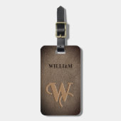 Gouden monogram namaakleer donkerbruin bagagelabel (Voorkant verticaal)