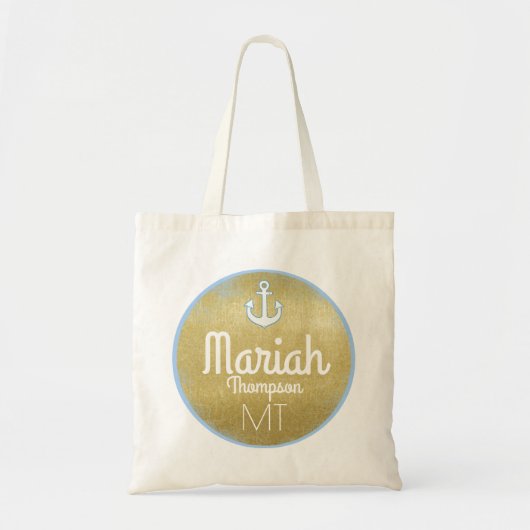gouden monogram nautisch en gepersonaliseerd tote bag (Voorkant)