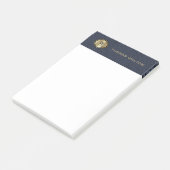 Gouden Monogram Navy Blauwe Leren Uitzicht Elegant Post-it® Notes (Schuin)