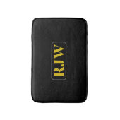 Gouden Monogram of Naam binnen Grijze Rand op Zwar Badmat (Voorkant Verticaal)