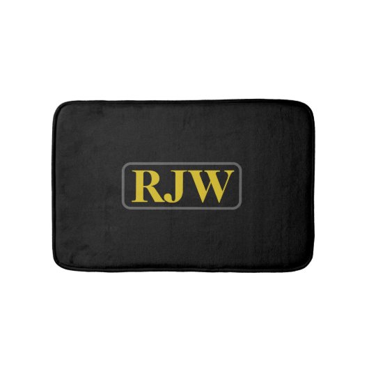 Gouden Monogram of Naam binnen Grijze Rand op Zwar Badmat (Voorkant)