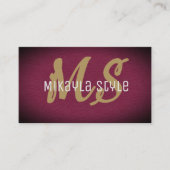 Gouden Monogram op getextureerde Bourgondische ach Visitekaartje (Voorkant)