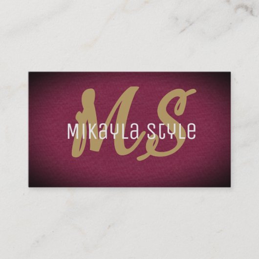 Gouden Monogram op getextureerde Bourgondische ach Visitekaartje (Voorkant)