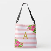 Gouden monogram op roze en wit gestreept crossbody tas (Achterkant)