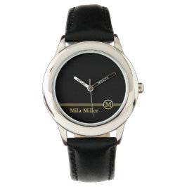 Gouden monogram op zwarte achtergrond horloge