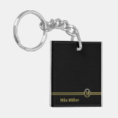 Gouden monogram op zwarte achtergrond  sleutelhanger (Voorkant Links)