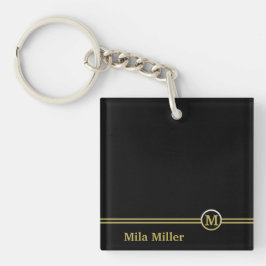 Gouden monogram op zwarte achtergrond sleutelhanger