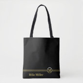 Gouden monogram op zwarte achtergrond  tote bag (Voorkant)