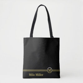 Gouden monogram op zwarte achtergrond  tote bag