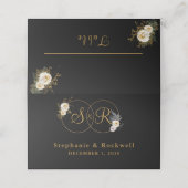 Gouden Monogram Op Zwarte Naam Initiaal Bruiloft Plaatskaartje (Buitenkant ongevouwen)
