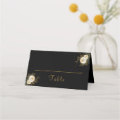 Gouden Monogram Op Zwarte Naam Initiaal Bruiloft Plaatskaartje (Achterkant)