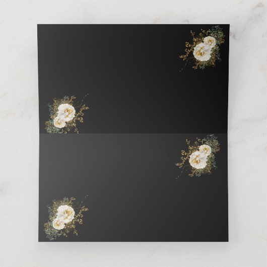 Gouden Monogram Op Zwarte Naam Initiaal Bruiloft Plaatskaartje (Binnenkant ongevouwen)