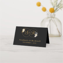 Gouden Monogram Op Zwarte Naam Initiaal Bruiloft