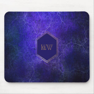 Gouden Monogram Paars Blauw Marmer Muismat
