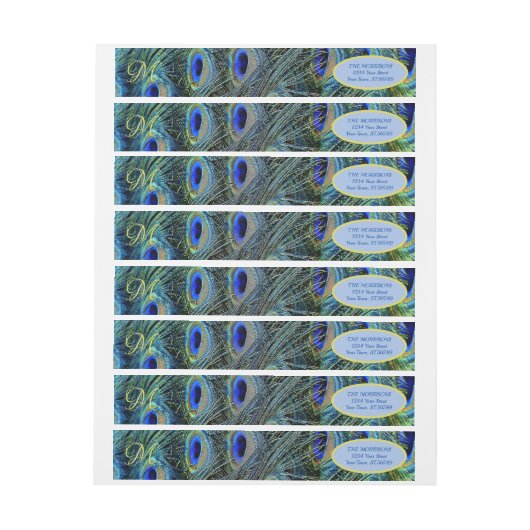 Gouden Monogram Pauw Veren Wrap Rond Label (Vel)