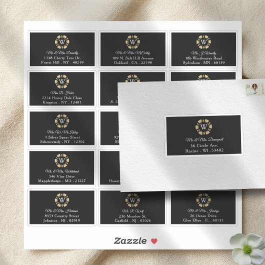 Gouden Monogram Poker Chip Casino Bruiloft Adres Sticker