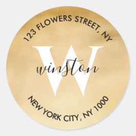 Gouden Monogram Retouradres Moderne Glitters Ronde Sticker