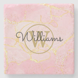 Gouden Monogram Roze Agat Geode Stenen Onderzetter