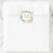 Gouden Monogram Rozen Krans Bloemig Vierkante Sticker (Tas)