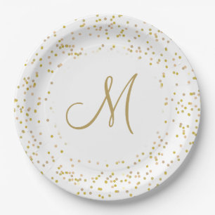 Gouden Monogram Schrift Goud Stof Confetti Papieren Bordje