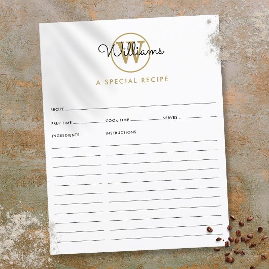 Gouden Monogram Schrift Naam Receptkaart