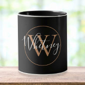 Gouden Monogram Script Naam Elegante Zwarte Mok