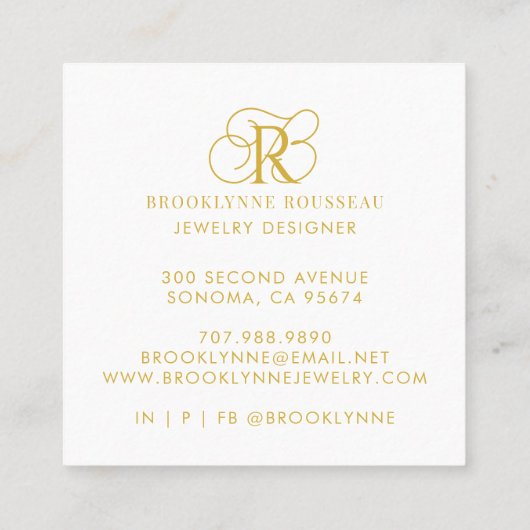 Gouden Monogram Sieraden Designer Visitekaartje (Achterkant)