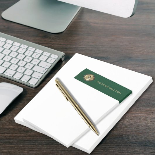 Gouden Monogram Smaragdgroene Leren Look Elegant Post-it® Notes