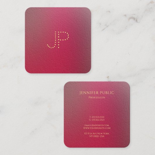 Gouden Monogram Structured Look Sjabloon Vierkante Visitekaartje (Voorkant / Achterkant)