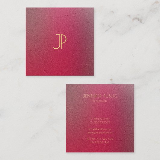 Gouden Monogram Structured Look Sjabloon Vierkante Visitekaartje (Voorkant / Achterkant)