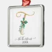 Gouden Monogram T Glitter Kerst Holly Foliage Metalen Ornament (Links)