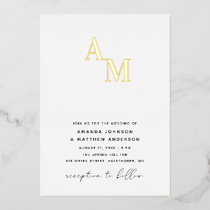 Gouden Monogram Trouw. Elegante Minimalistische In Folie Uitnodiging