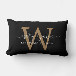 Gouden Monogram Trouwdatum Zwarte Lenden Kussen