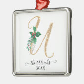 Gouden Monogram U Glitter Kerst Holly Foliage Metalen Ornament (Links)
