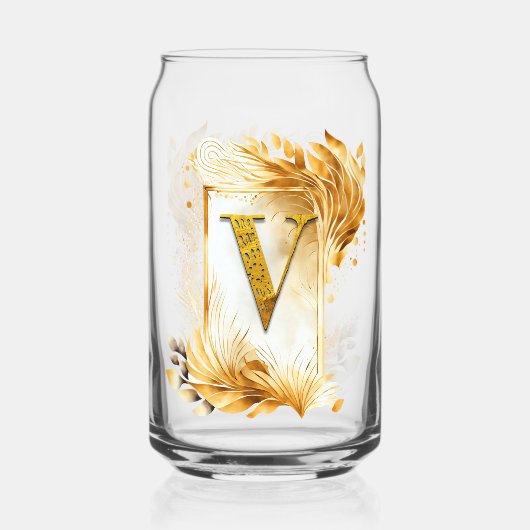 Gouden Monogram V Versierde Lijst Blikvorm Glas (Voorkant)