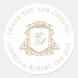 Gouden Monogram Wapen Huwelijks Dankjewel Ronde Sticker