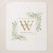 Gouden Monogram Waterverf Bloem Sherpa Deken (Voorkant)