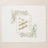 Gouden Monogram Waterverf Bloem Sherpa Deken (Voorkant (horizontaal))