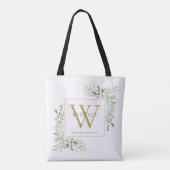 Gouden Monogram Waterverf Groen Gepersonaliseerd Tote Bag (Achterkant)